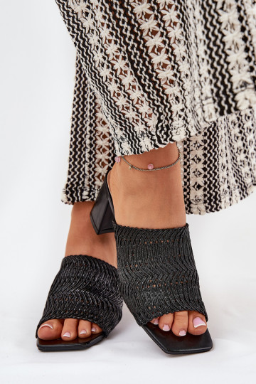 Pantoufles pour femmes avec tressage et talons couleur noire Ciariloria 2