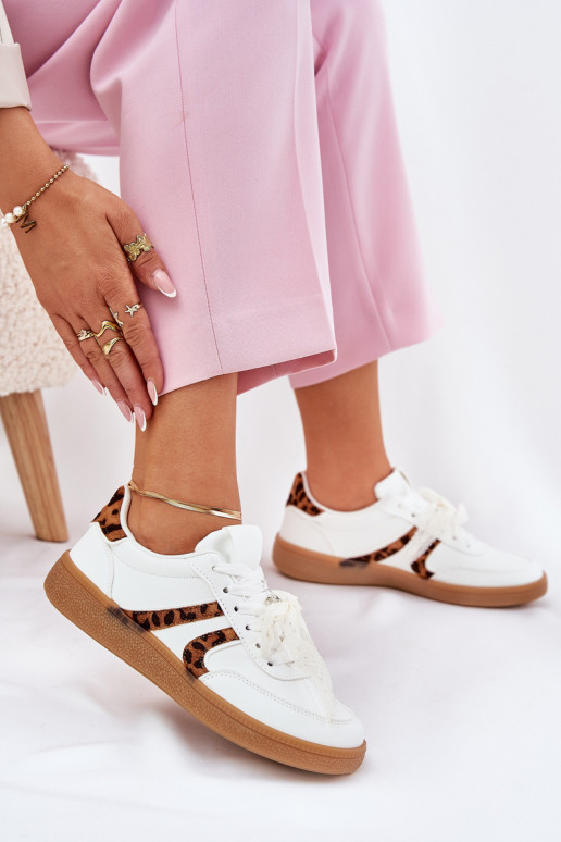 Faible Chaussures modèle baskets Féminin avec de la dentelle avec des motifs en fourrure de léopard couleur blanche Zielle