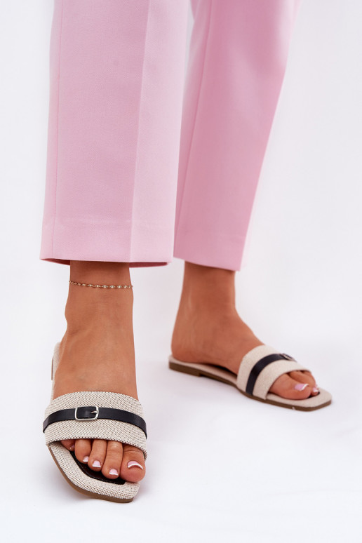 isocèle Pantoufles pour femmes avec des sangles I avec boucles beige-couleur noire Zilina