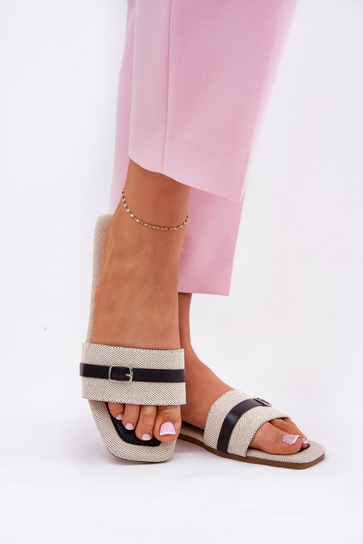 isocèle Pantoufles pour femmes avec des sangles I avec boucles beige-couleur noire Zilina