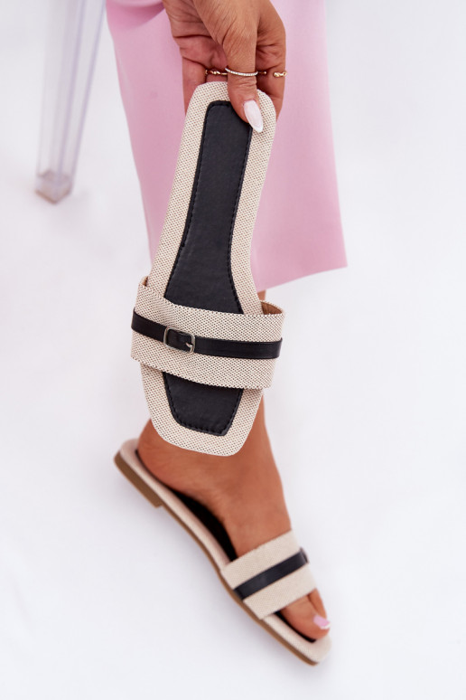 isocèle Pantoufles pour femmes avec des sangles I avec boucles beige-couleur noire Zilina