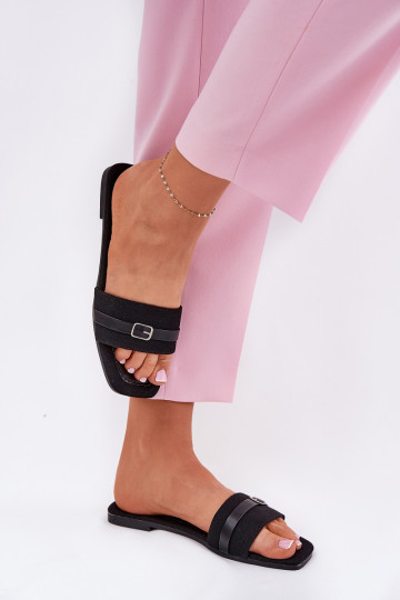 Mules à semelles plates femmes avec des lanières et des boucles couleur noir Zilina 2
