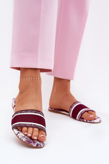 Mules à semelles plates femmes à motifs couleur bordeaux Leysi 2