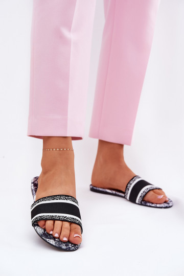Mules à semelles plates femmes à motifs couleur noir Leysi