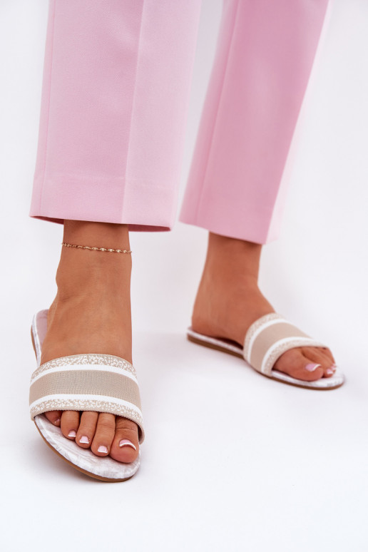 À motifs isocèle Pantoufles pour femmes beige Leysi