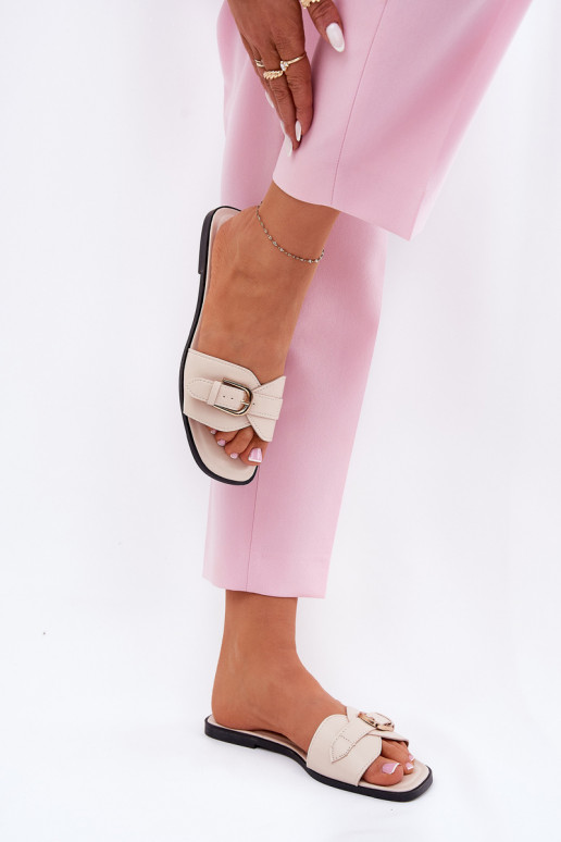 isocèle Pantoufles pour femmes avec boucles dorées beige Esiobb