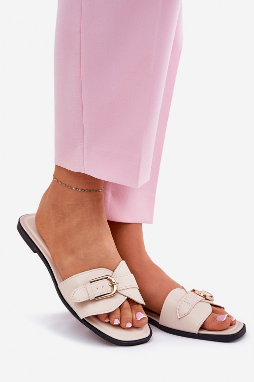 isocèle Pantoufles pour femmes avec boucles dorées beige Esiobb