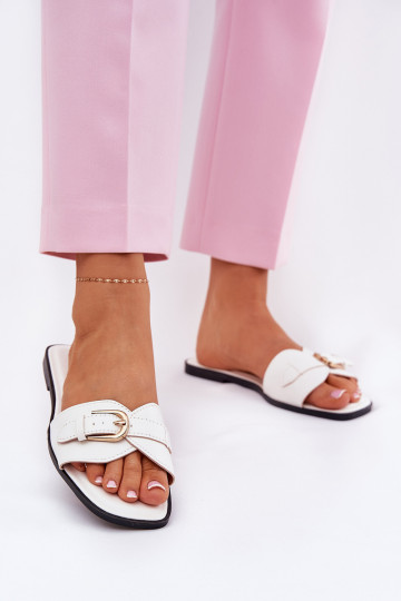 isocèle Pantoufles pour femmes avec boucles dorées couleur blanche Esiobb