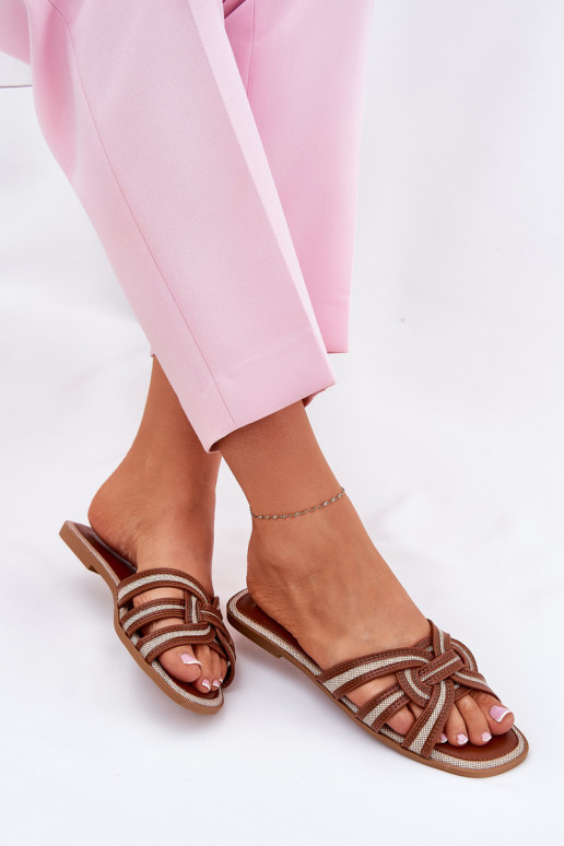 Chaussons Appartement pour femmes Z Przeplatającymi Się Paskami marron Acimine Chaussons Appartement pour femmes Z Przeplatającymi Się Paskami marron Acimine