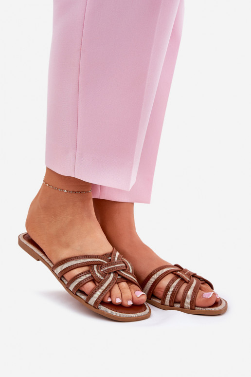 Chaussons Appartement pour femmes Z Przeplatającymi Się Paskami marron Acimine Chaussons Appartement pour femmes Z Przeplatającymi Się Paskami marron Acimine