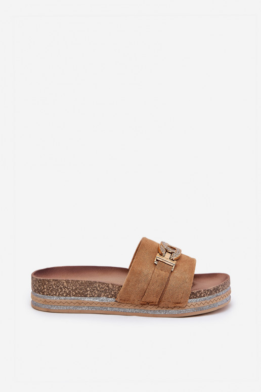 Pantoufles pour femmes Ze couleur doréem Detalem avec une plateforme avec éclat marron Eanes Pantoufles pour femmes Ze couleur doréem Detalem avec une plateforme avec éclat marron Eanes