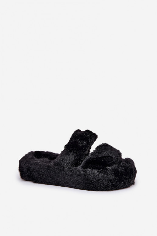avec un manteau de fourrure Chaussons Féminin avec une plateforme couleur noire Talfedi avec un manteau de fourrure Chaussons Féminin avec une plateforme couleur noire Talfedi