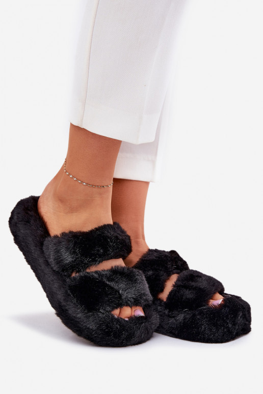 avec un manteau de fourrure Chaussons Féminin avec une plateforme couleur noire Talfedi avec un manteau de fourrure Chaussons Féminin avec une plateforme couleur noire Talfedi