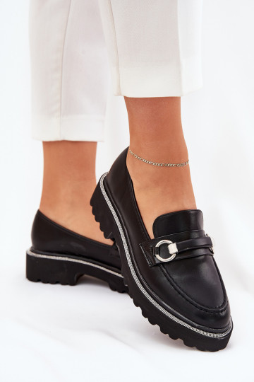 mocassins pour femmes Décoré Cyrkoniami couleur noire Patina 2