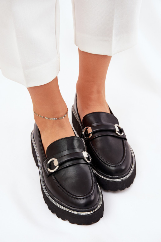 mocassins pour femmes Décoré Cyrkoniami couleur noire Patina