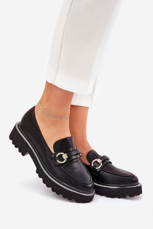 mocassins pour femmes Décoré Cyrkoniami couleur noire Patina