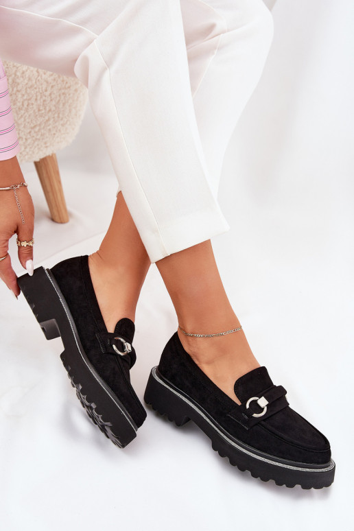 mocassins pour femmes Décoré Cyrkoniami couleur noire Patina