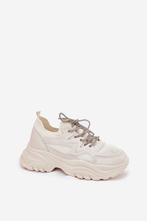 Chaussures modèle baskets Féminin avec une plateforme Ozdobnym Laçagem beige Evalianne Chaussures modèle baskets Féminin avec une plateforme Ozdobnym Laçagem beige Evalianne