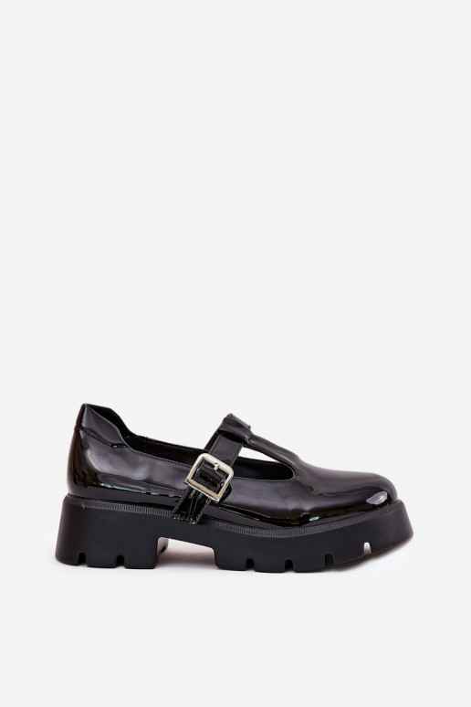 avec effet vernis chaussures Féminin avec boucles avec une plateforme Et des talons plats couleur noire Venda avec effet vernis chaussures Féminin avec boucles avec une plateforme Et des talons plats couleur noire Venda