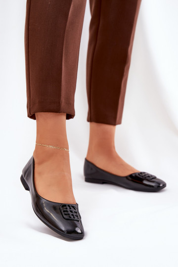 avec effet vernis Style élégant Ballerines Féminin Avec des décorations Detalem Vinceza 17377 couleur noire