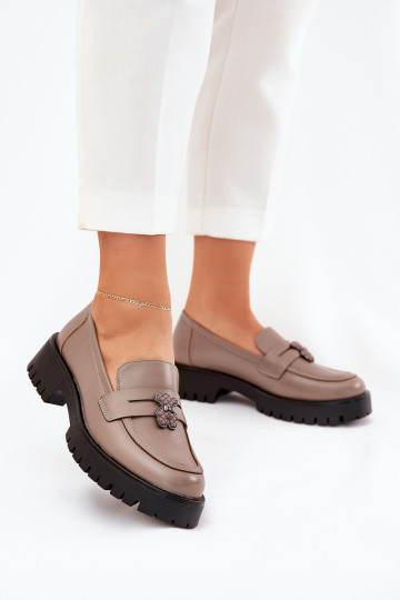 Peau mocassins pour femmes Z Przypinką Nounours Vinceza 18109 beige 2