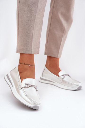 Peau mocassins pour femmes S.Barski GR51-598 nacre 2