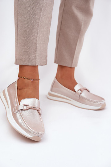 Peau mocassins pour femmes S.Barski GR51-598 couleur perle rose