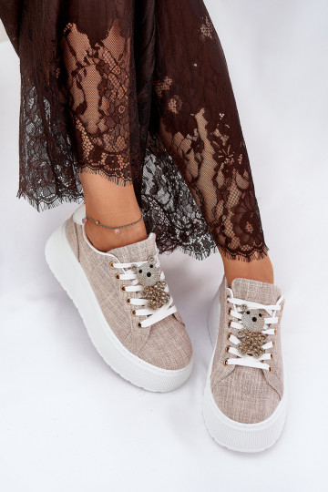 Chaussures modèle baskets avec une plateforme Z Przypinką Nounours S.Barski BF51-014 beige