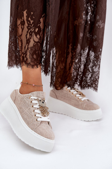 Chaussures modèle baskets avec une plateforme Z Przypinką Nounours S.Barski BF51-014 beige 2
