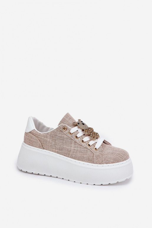 Chaussures modèle baskets avec une plateforme Z Przypinką Nounours S.Barski BF51-014 beige Chaussures modèle baskets avec une plateforme Z Przypinką Nounours S.Barski BF51-014 beige