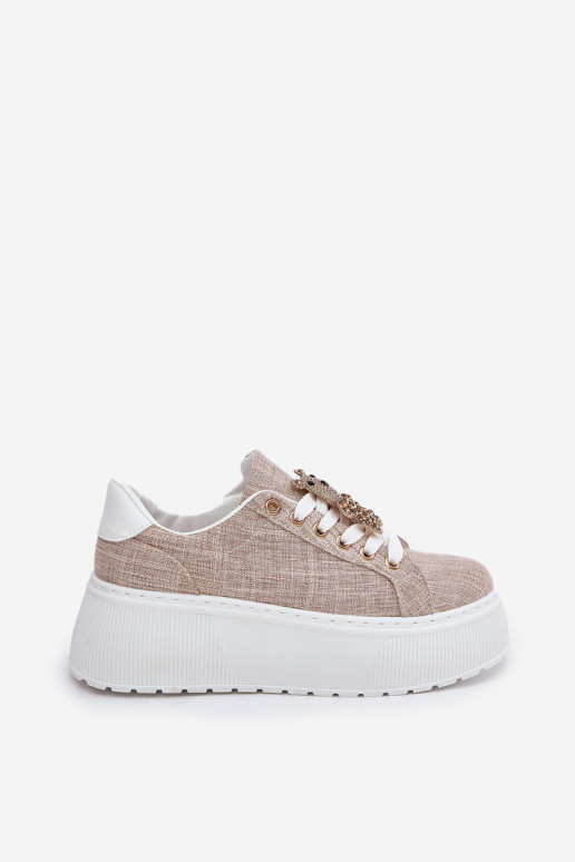 Chaussures modèle baskets avec une plateforme Z Przypinką Nounours S.Barski BF51-014 beige Chaussures modèle baskets avec une plateforme Z Przypinką Nounours S.Barski BF51-014 beige