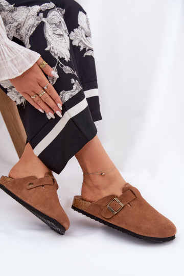Chaussons en daim marron pour femmes avec boucles Big Star RR274A387