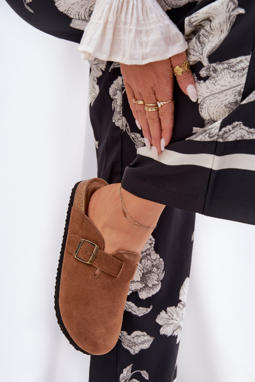 Pantoufles de Suèdes Sabots Féminin avec boucles Big Star RR274A387 marron Pantoufles de Suèdes Sabots Féminin avec boucles Big Star RR274A387 marron