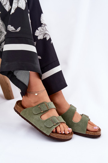 Chaussons en daim verts pour femmes avec boucles Big Star RR274A393