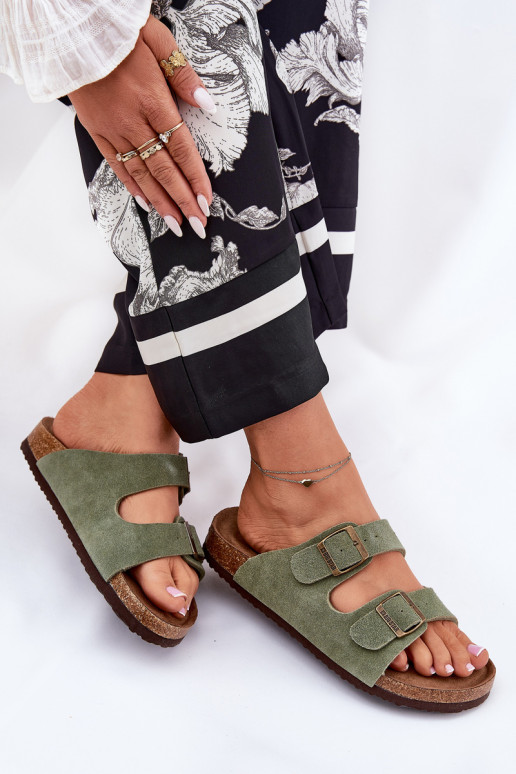 Chaussons femme en daim avec boucles Big Star RR274A393 couleur verte Chaussons femme en daim avec boucles Big Star RR274A393 couleur verte