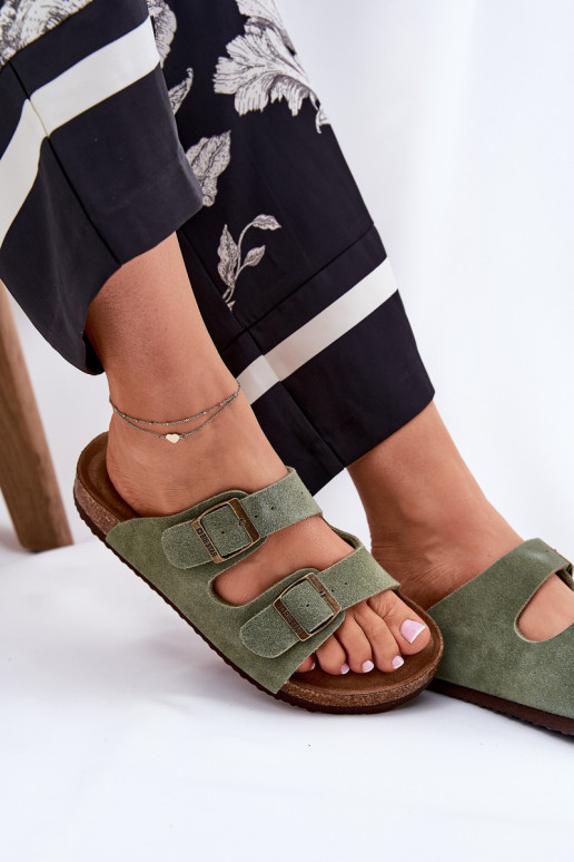 Chaussons femme en daim avec boucles Big Star RR274A393 couleur verte Chaussons femme en daim avec boucles Big Star RR274A393 couleur verte