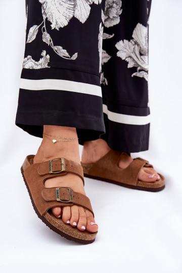 Chaussons en daim marron pour femmes avec boucles Big Star RR274A394