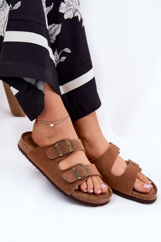 Chaussons femme en daim avec boucles Big Star RR274A394 marron Chaussons femme en daim avec boucles Big Star RR274A394 marron