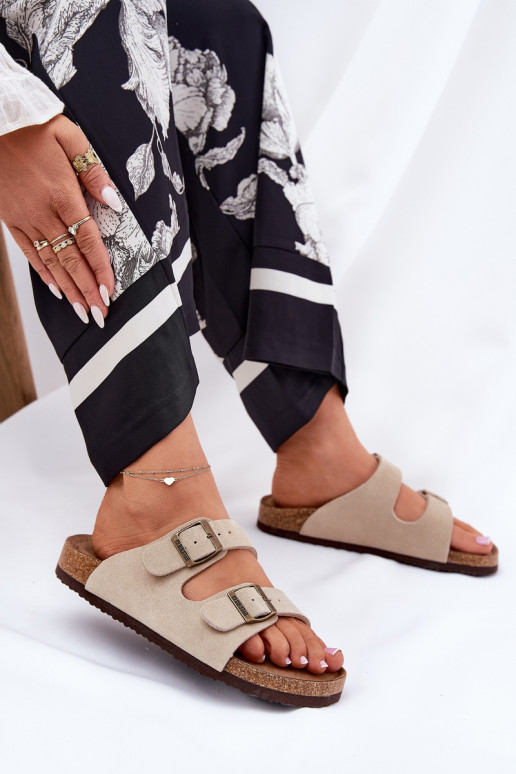 Chaussons femme en daim avec boucles Big Star RR274A391 beige Chaussons femme en daim avec boucles Big Star RR274A391 beige