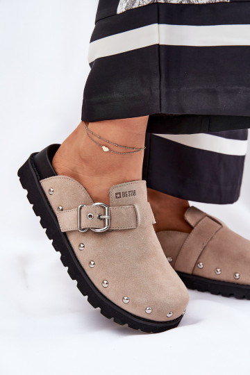 Pantoufles de Suèdes Sabots Féminin avec une plateforme Big Star RR274A376 beige