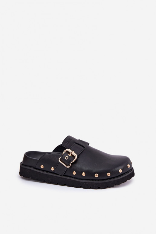 Pantoufles en cuir Sabots Féminin avec une plateforme Big Star RR274A378 couleur noire Pantoufles en cuir Sabots Féminin avec une plateforme Big Star RR274A378 couleur noire