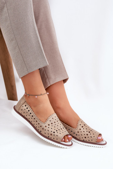 Ballerines en cuir couleur or ajourées avec bouts ouverts S.Barski LR51-922