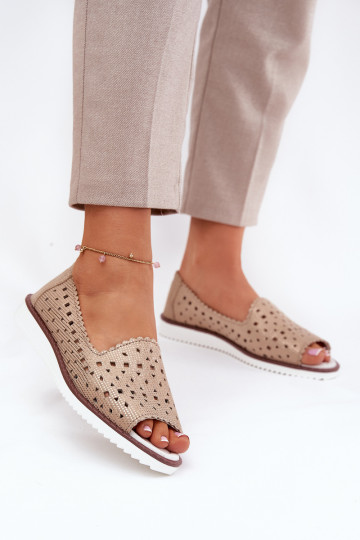 Ballerines en cuir couleur or ajourées avec bouts ouverts S.Barski LR51-922 2