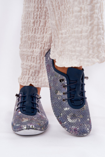 Chaussures en cuir bleues pour femmes avec motifs Artiker 56C2691 2