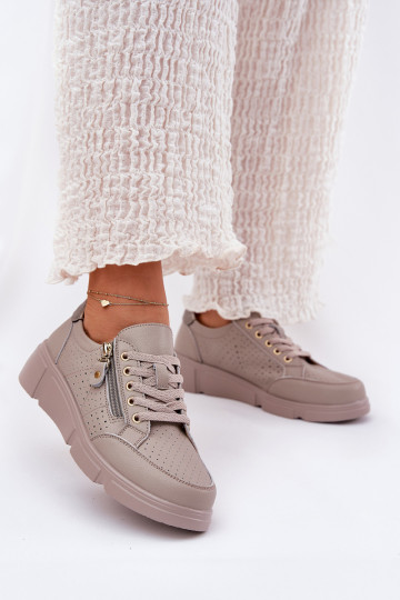 Peau baskets Chaussures modèle baskets avec une plateforme avec fermetures éclair Vinceza 88019 beige 2