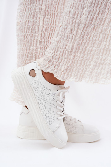 Baskets en cuir blanches avec plateforme Vinceza 88018