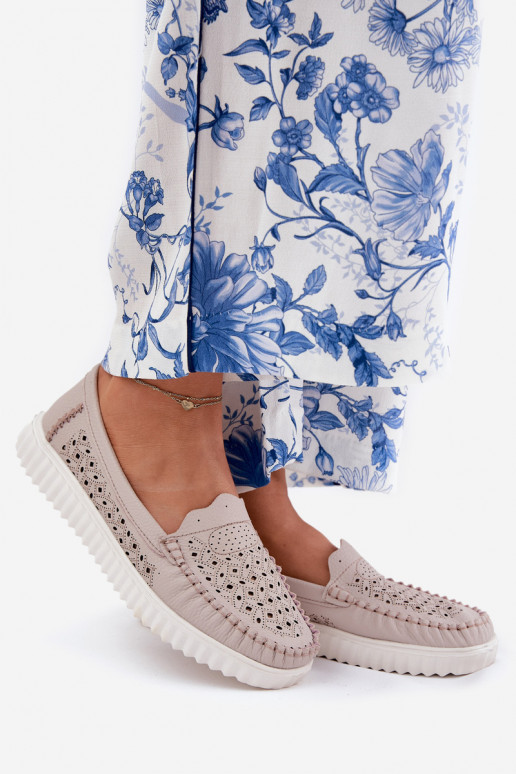 Peau mocassins pour femmes avec des éléments ajourés Vinceza 88028 beige
