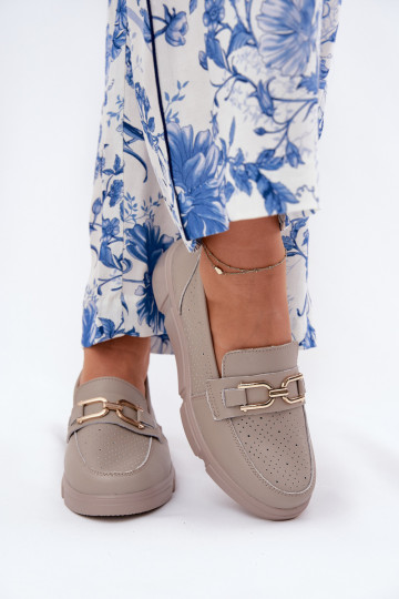 Mocassins en cuir couleur sable pour femmes avec détails dorés Vinceza 88007 2