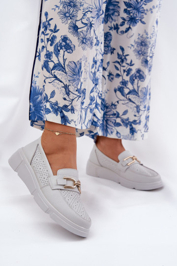 Mocassins en cuir gris pour femmes avec détails dorés Vinceza 88007 2