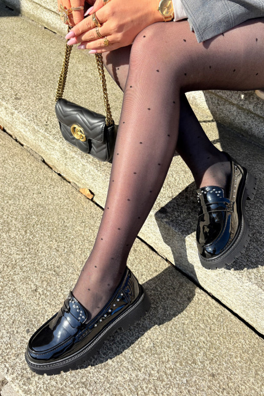 Mocassins femmes avec effet vernis et décoration couleur noir Įjungtallae